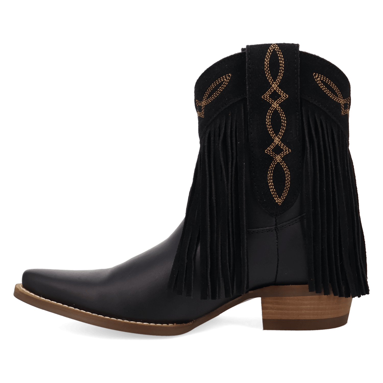 PRODUCT SHOT LAST RIDE LEATHER BOOTIE AT 135 DEGREE OUTSIDE ANGLE