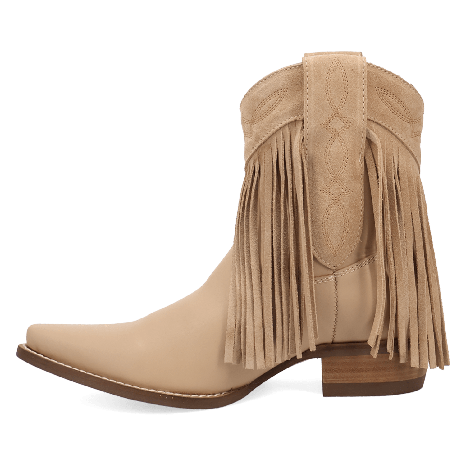 PRODUCT SHOT LAST RIDE LEATHER BOOTIE AT 135 DEGREE OUTSIDE ANGLE