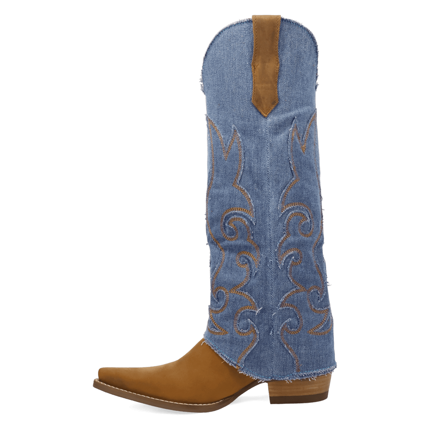 PRODUCT SHOT BLUE JEAN BABY LEATHER BOOT AT 135 DEGREE OUTSIDE ANGLE