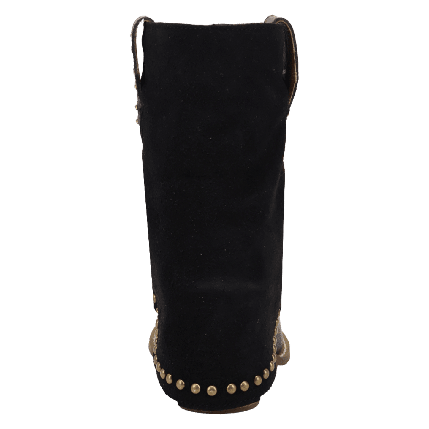 PRODUCT SHOT OFF THE CUFF LEATHER BOOTIE AT 180 DEGREE BACK ANGLE