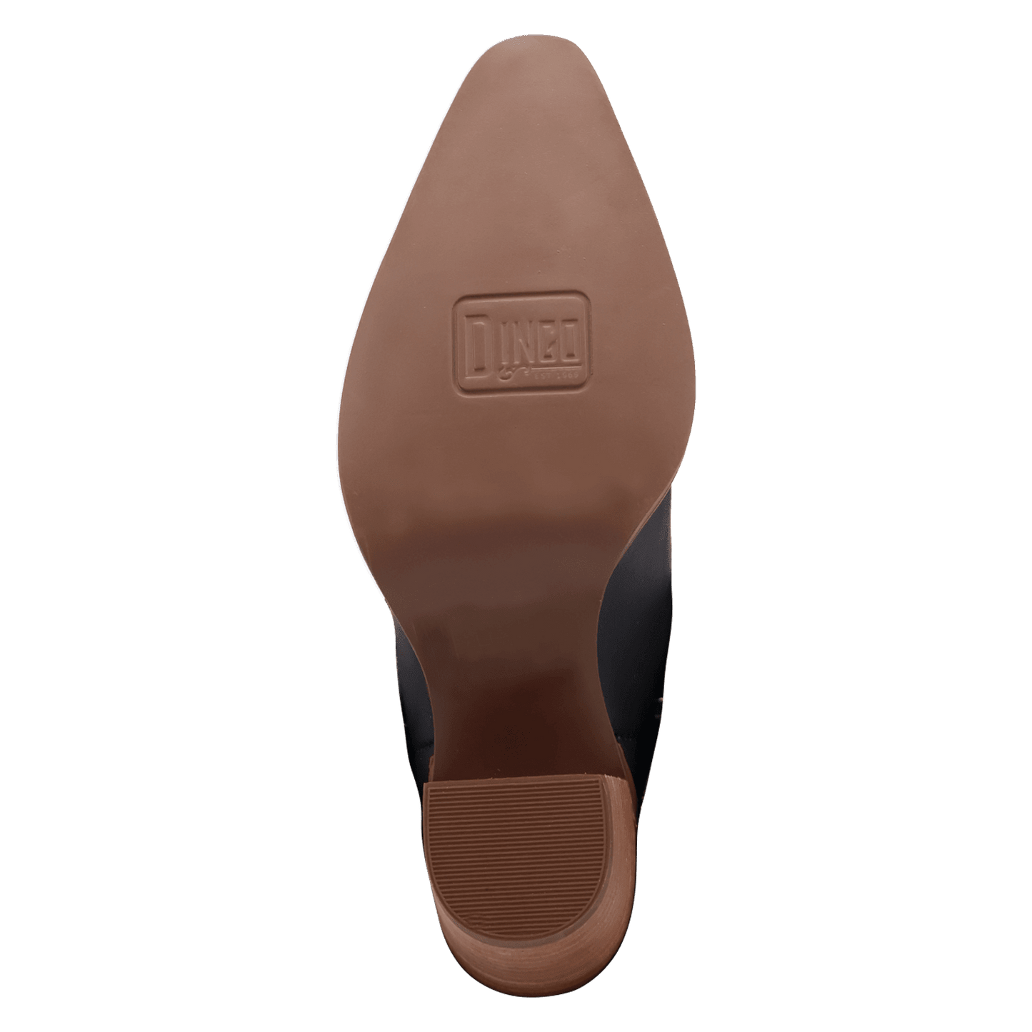 PRODUCT SHOT OFF THE CUFF LEATHER BOOTIE AT OUTSOLE ANGLE