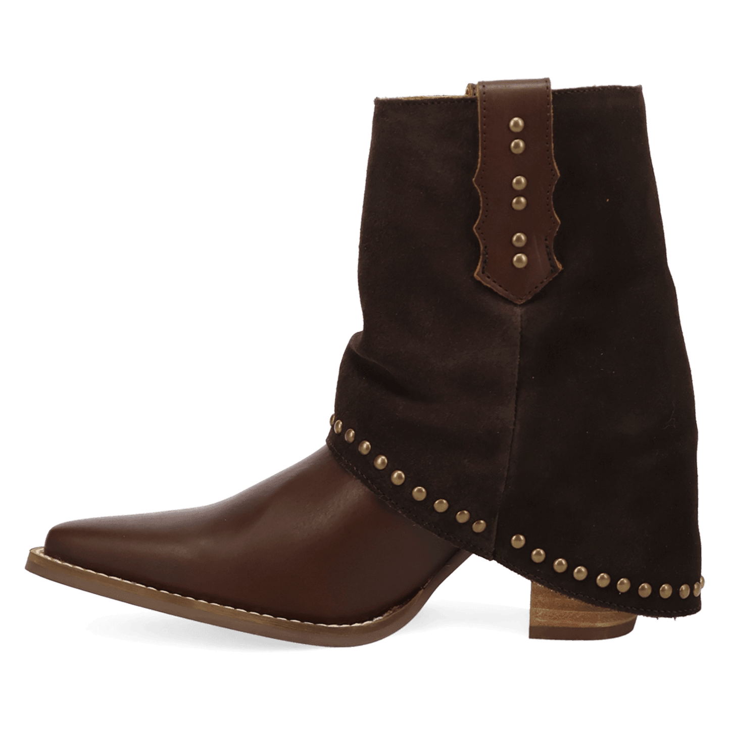 PRODUCT SHOT OFF THE CUFF LEATHER BOOTIE AT 135 DEGREE OUTSIDE ANGLE