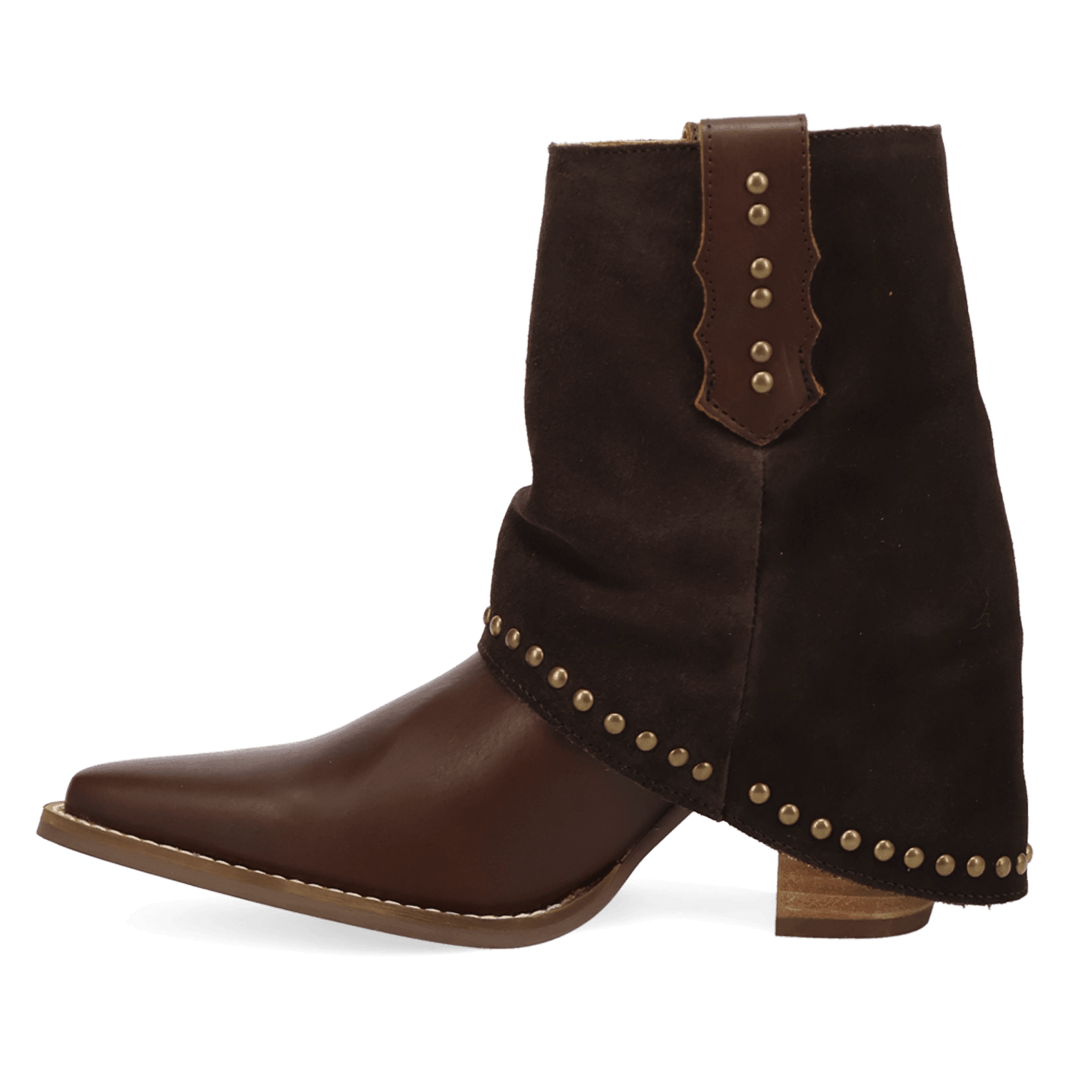 PRODUCT SHOT OFF THE CUFF LEATHER BOOTIE AT 135 DEGREE OUTSIDE ANGLE