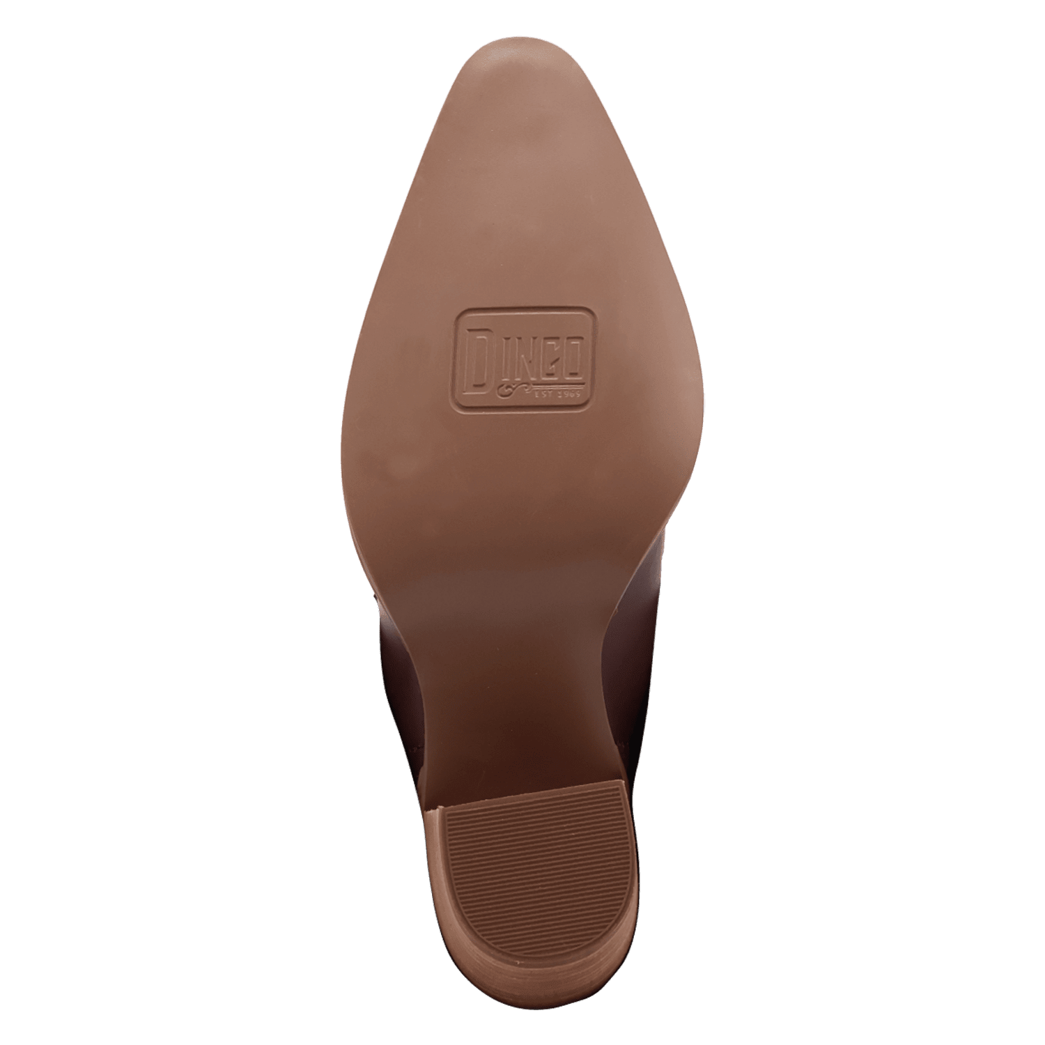 PRODUCT SHOT OFF THE CUFF LEATHER BOOTIE AT OUTSOLE ANGLE