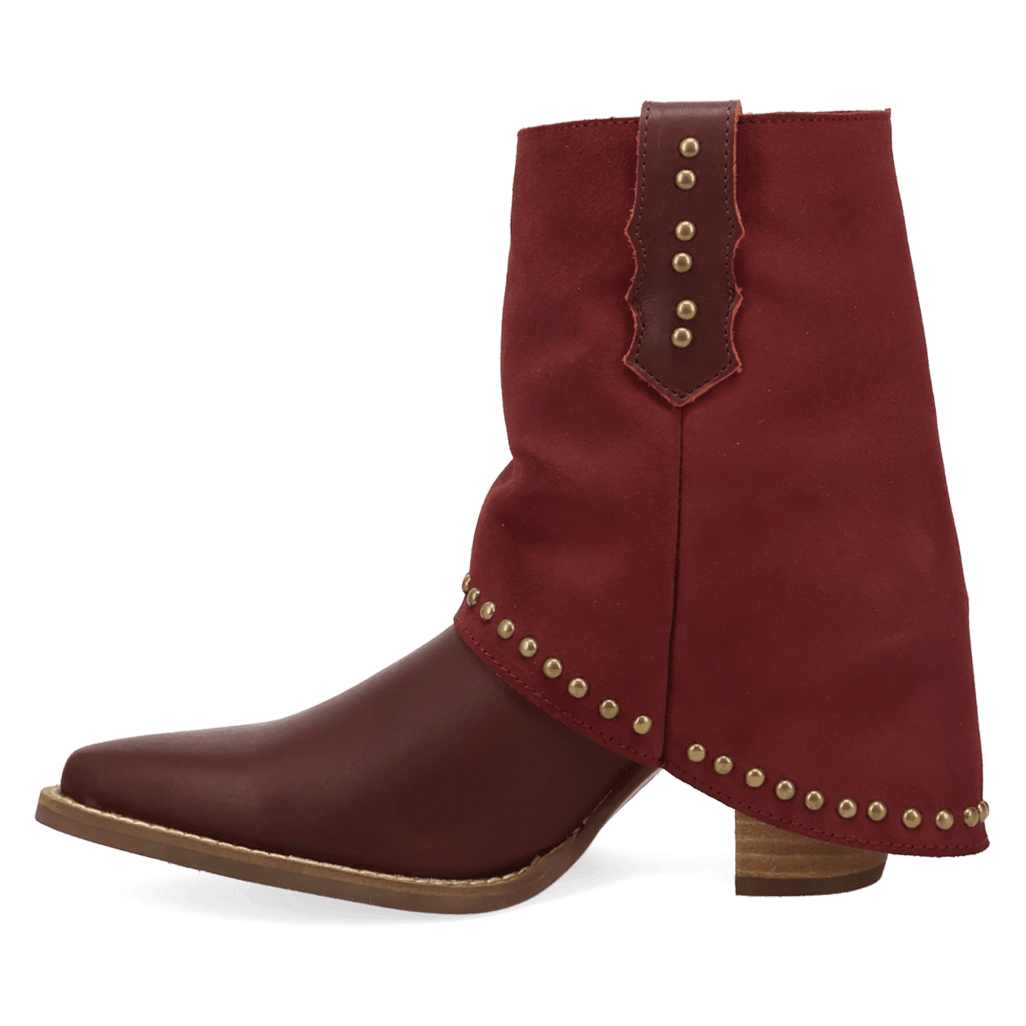 PRODUCT SHOT OFF THE CUFF LEATHER BOOTIE AT 135 DEGREE OUTSIDE ANGLE
