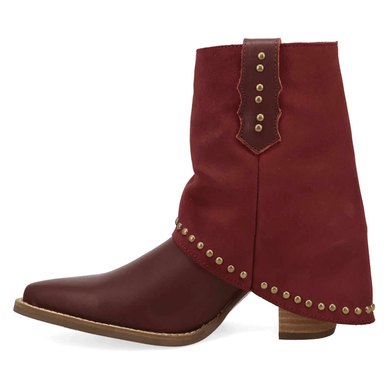 PRODUCT SHOT OFF THE CUFF LEATHER BOOTIE AT 135 DEGREE OUTSIDE ANGLE
