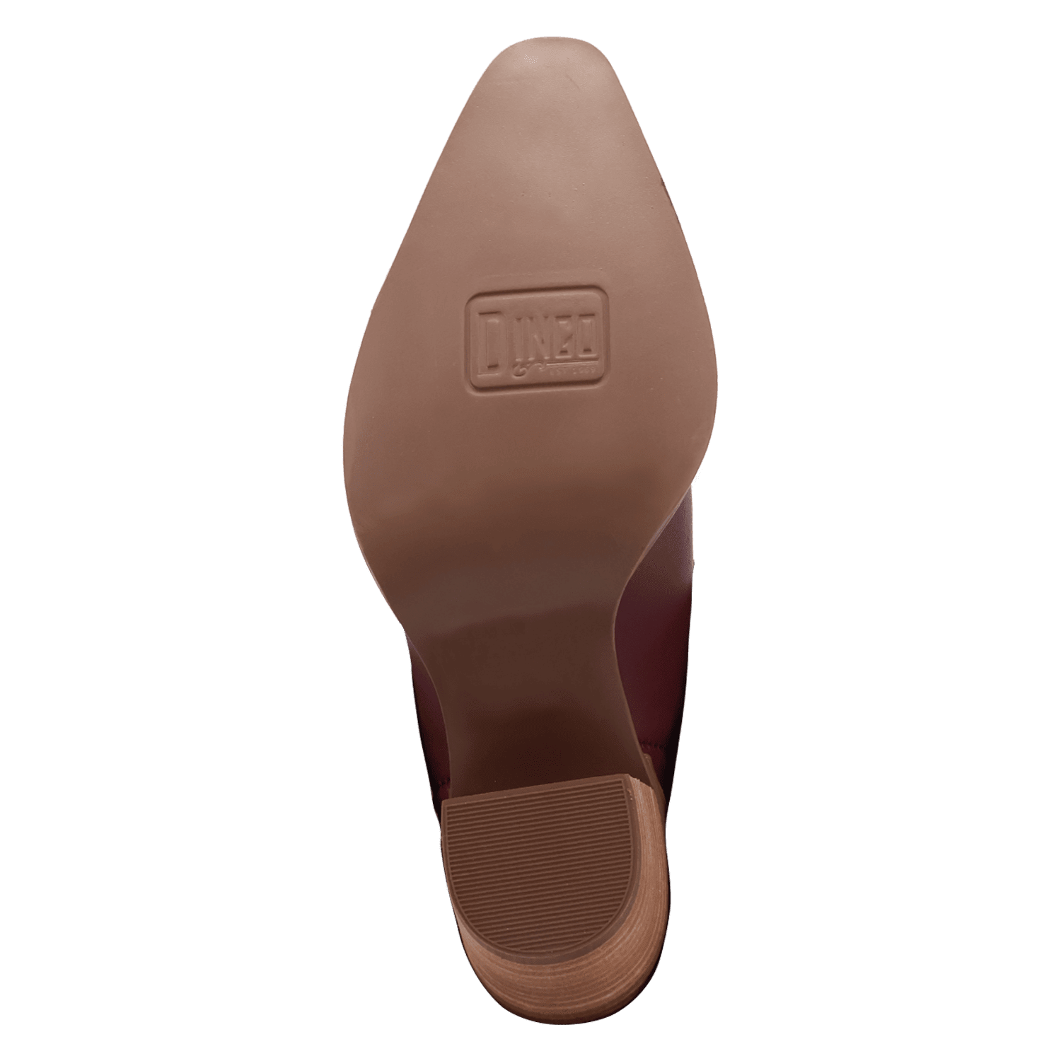 PRODUCT SHOT OFF THE CUFF LEATHER BOOTIE AT OUTSOLE ANGLE