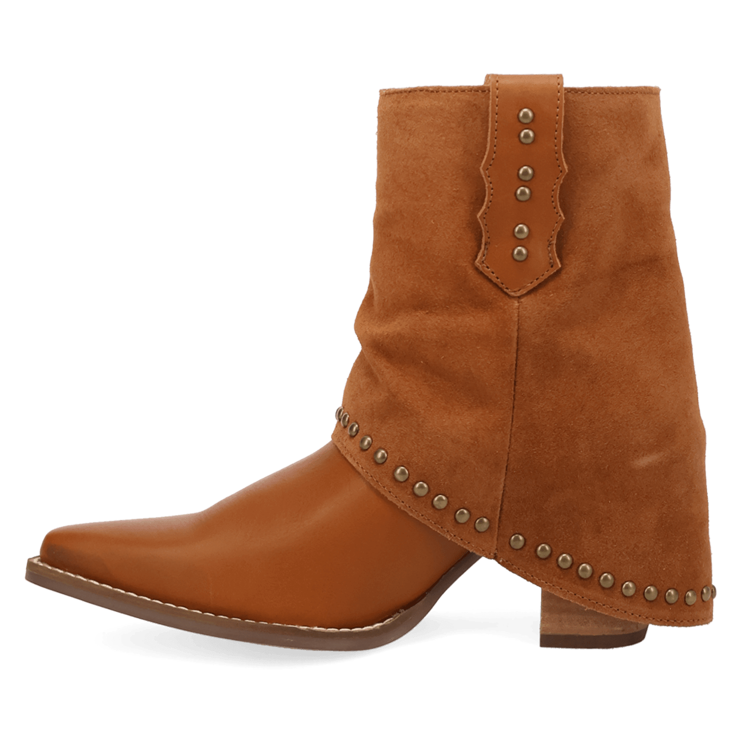PRODUCT SHOT OFF THE CUFF LEATHER BOOTIE AT 135 DEGREE OUTSIDE ANGLE