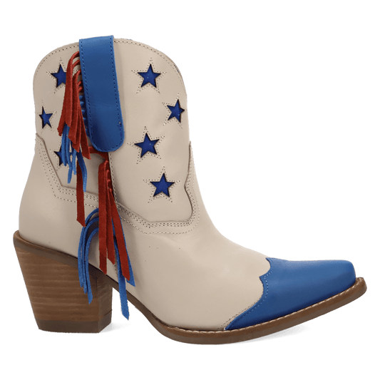 PRODUCT SHOT LIBERTY LEATHER BOOTIE AT 90 DEGREE INSIDE ANGLE