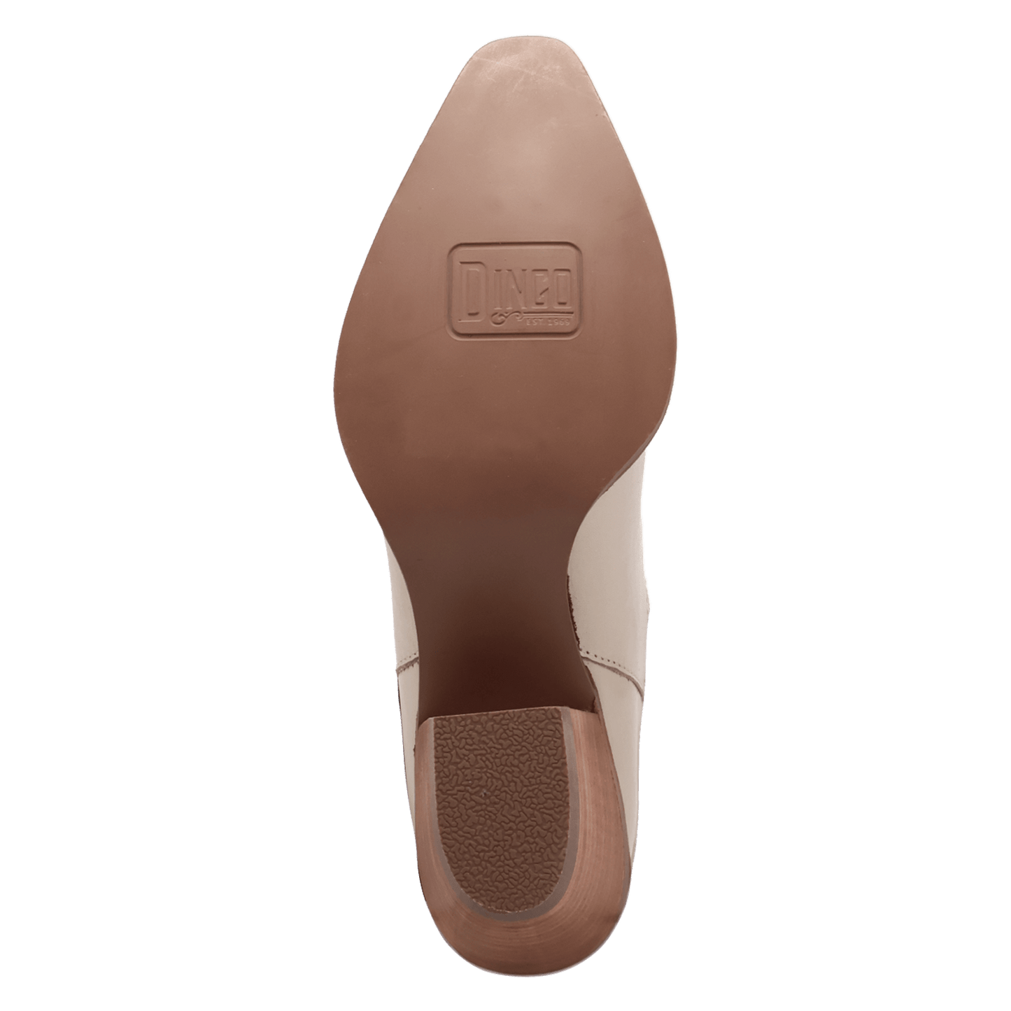 PRODUCT SHOT LIBERTY LEATHER BOOTIE AT OUTSOLE ANGLE
