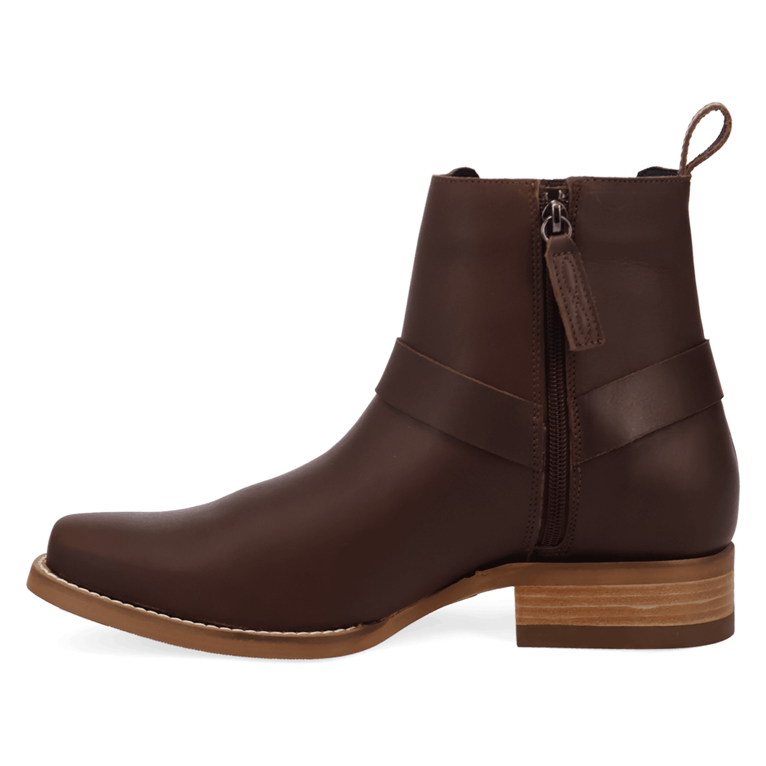 PRODUCT SHOT ROWDY LEATHER BOOT AT 135 DEGREE OUTSIDE ANGLE