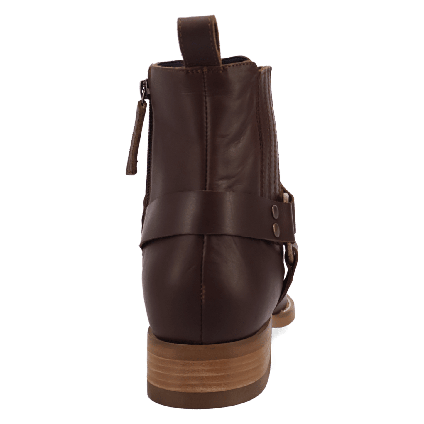 PRODUCT SHOT ROWDY LEATHER BOOT AT 180 DEGREE BACK ANGLE