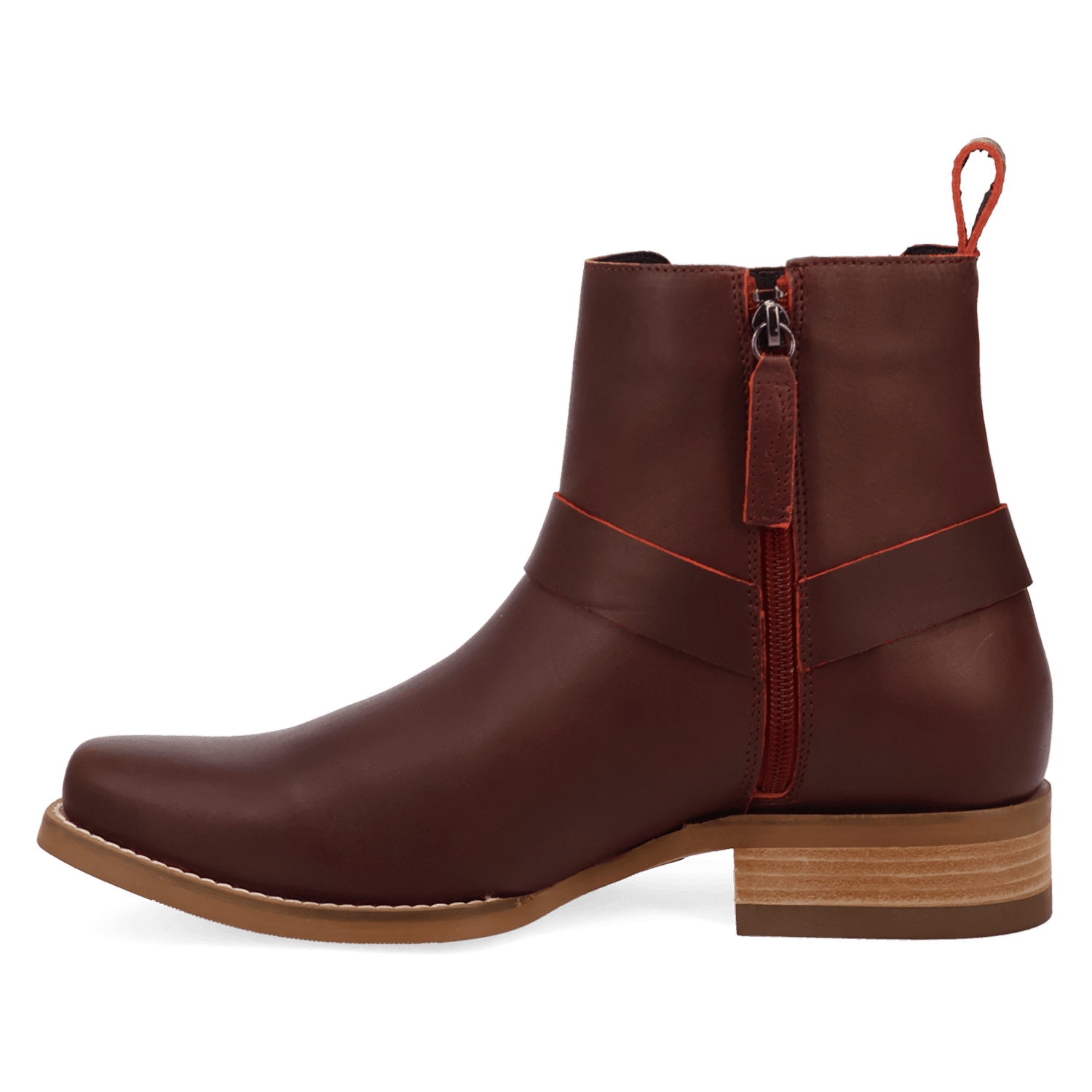 PRODUCT SHOT ROWDY LEATHER BOOT AT 135 DEGREE OUTSIDE ANGLE