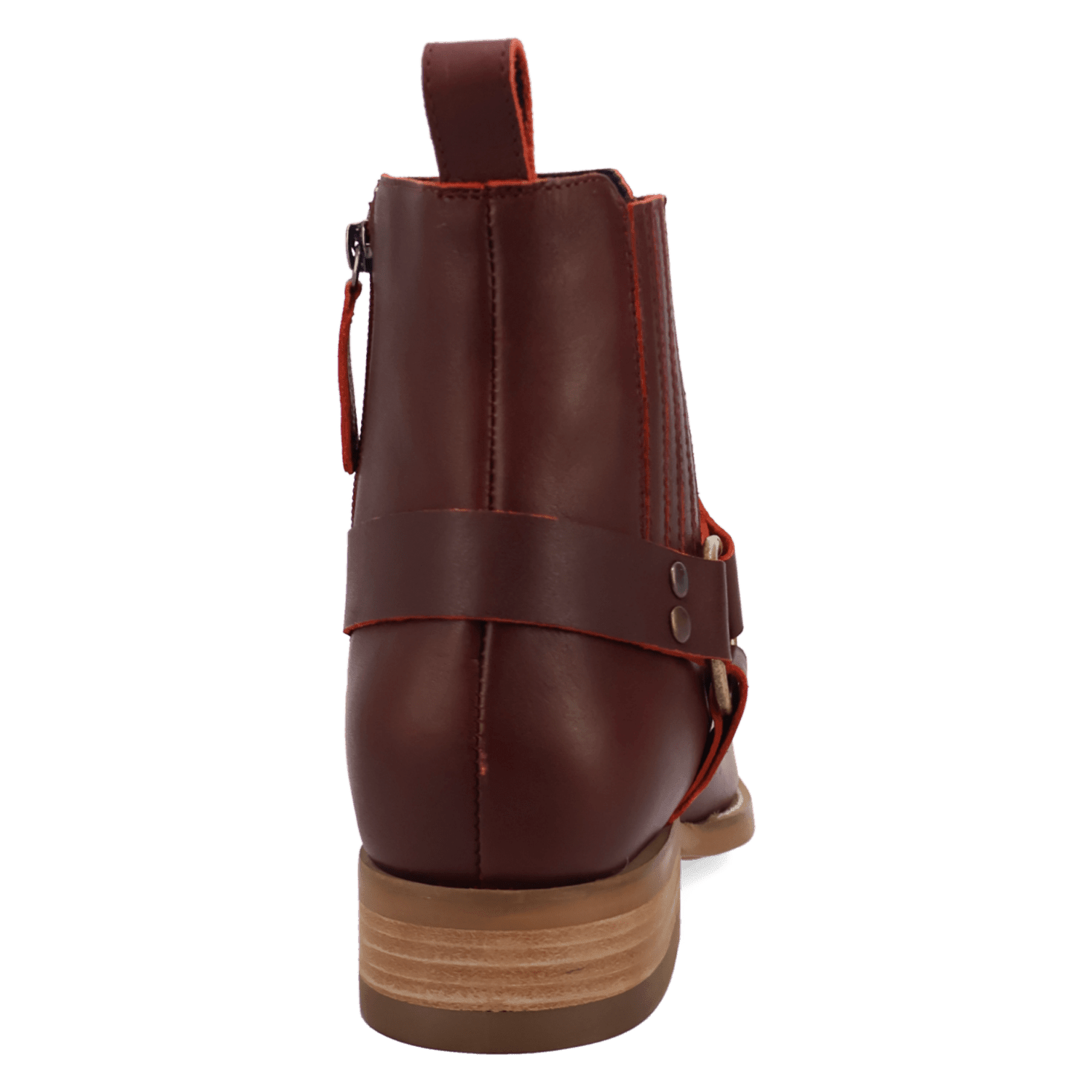 PRODUCT SHOT ROWDY LEATHER BOOT AT 180 DEGREE BACK ANGLE
