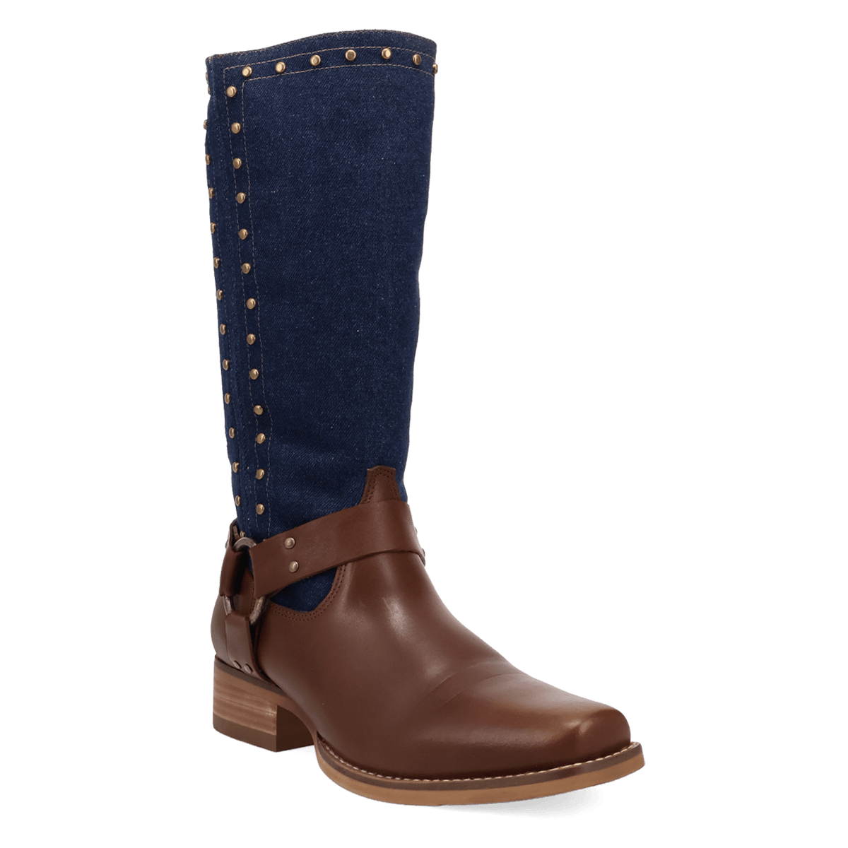 PRODUCT SHOT TRUE BLUE LEATHER BOOT AT 45 DEGREE ANGLE