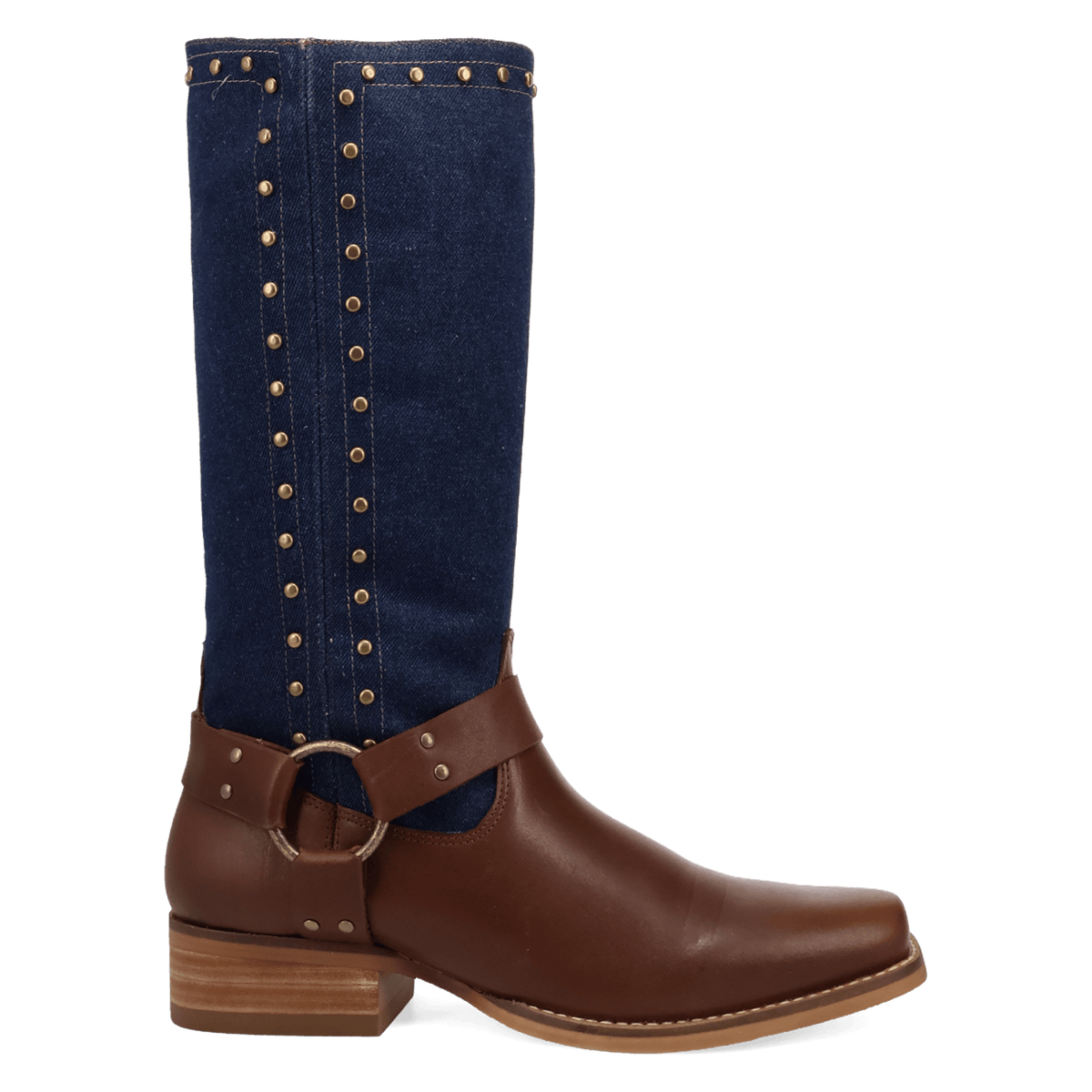 PRODUCT SHOT TRUE BLUE LEATHER BOOT AT 90 DEGREE INSIDE ANGLE