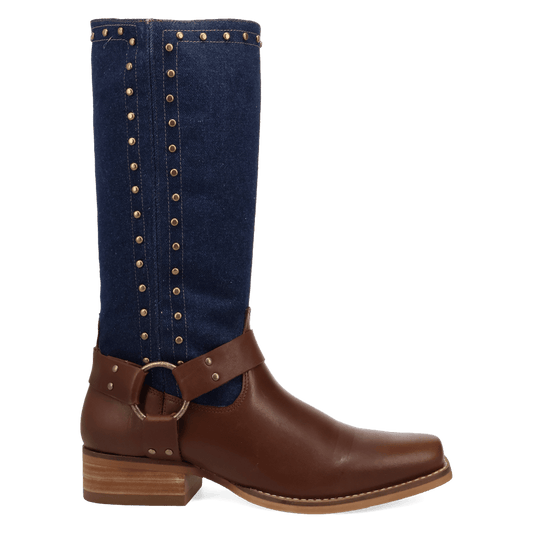 PRODUCT SHOT TRUE BLUE LEATHER BOOT AT 90 DEGREE INSIDE ANGLE