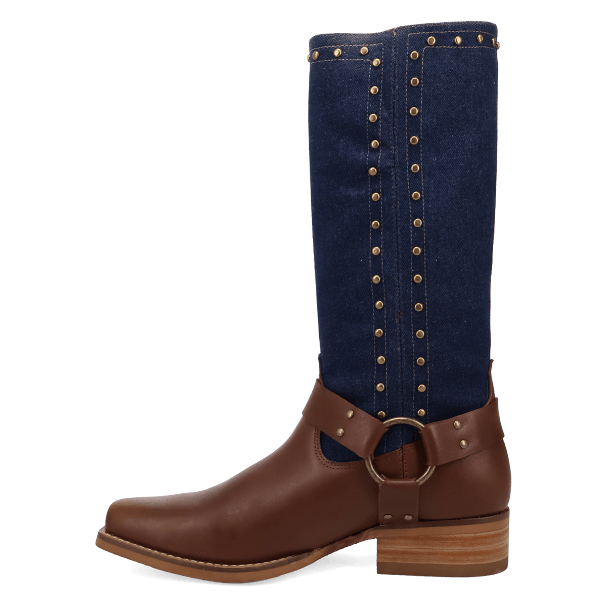 PRODUCT SHOT TRUE BLUE LEATHER BOOT AT 135 DEGREE OUTSIDE ANGLE