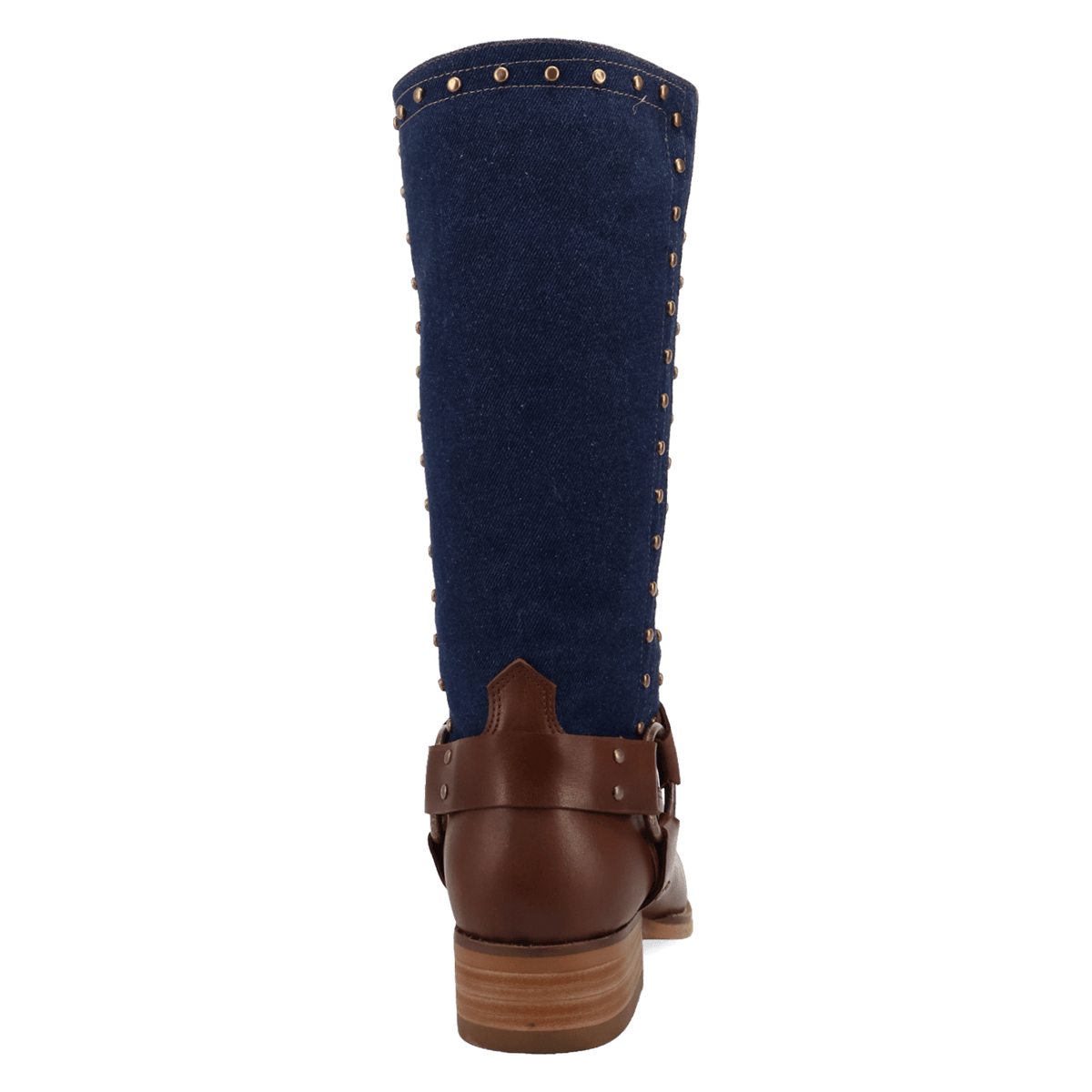 PRODUCT SHOT TRUE BLUE LEATHER BOOT AT 180 DEGREE BACK ANGLE