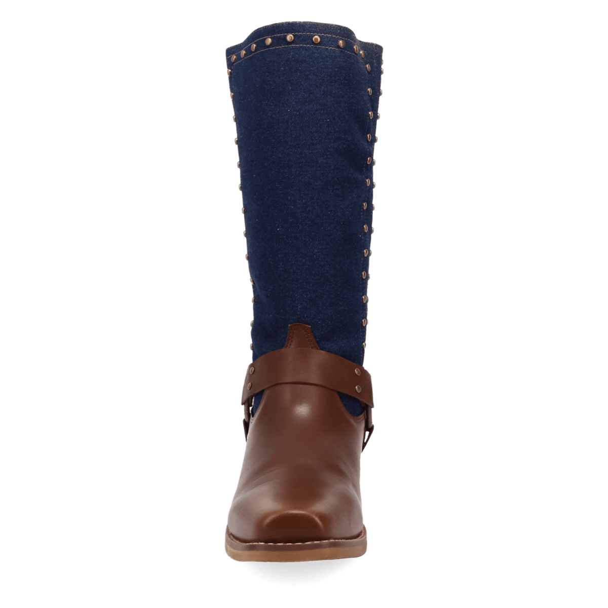PRODUCT SHOT TRUE BLUE LEATHER BOOT AT FRONT ANGLE