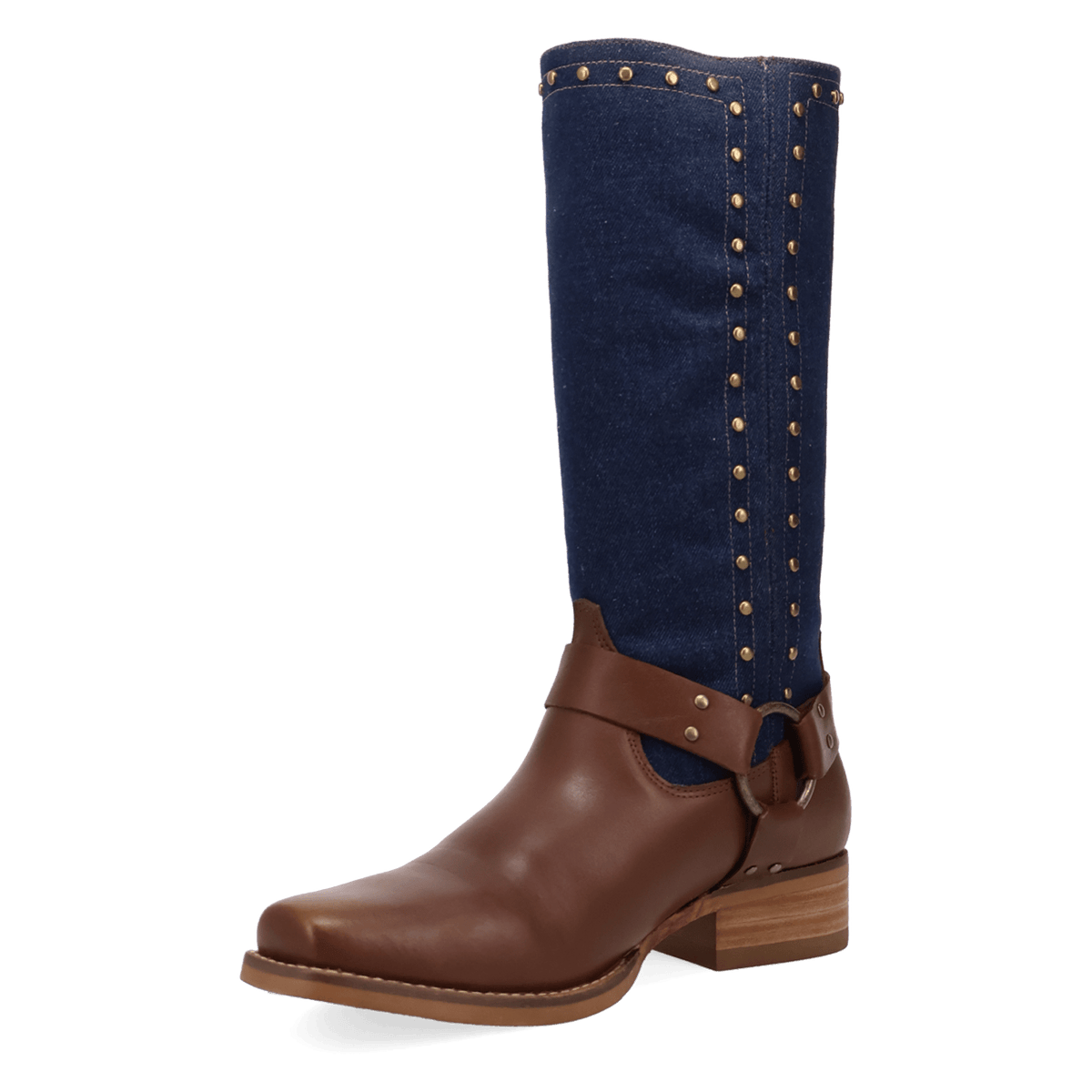 PRODUCT SHOT TRUE BLUE LEATHER BOOT AT 225 DEGREE ANGLE