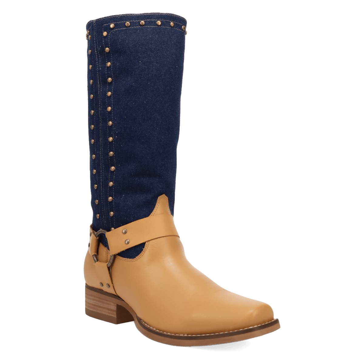 PRODUCT SHOT TRUE BLUE LEATHER BOOT AT 45 DEGREE ANGLE