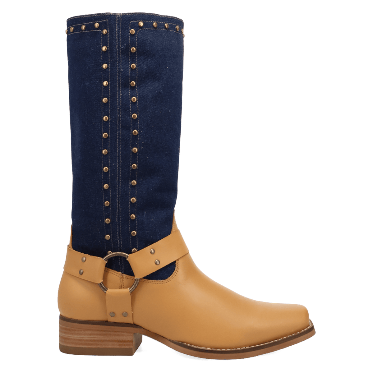 PRODUCT SHOT TRUE BLUE LEATHER BOOT AT 90 DEGREE INSIDE ANGLE
