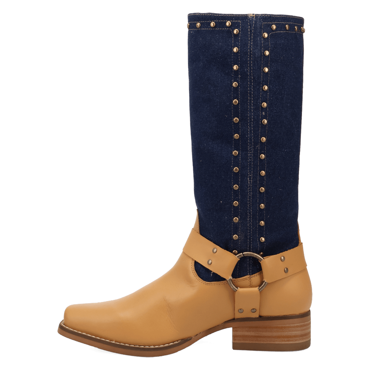 PRODUCT SHOT TRUE BLUE LEATHER BOOT AT 135 DEGREE OUTSIDE ANGLE