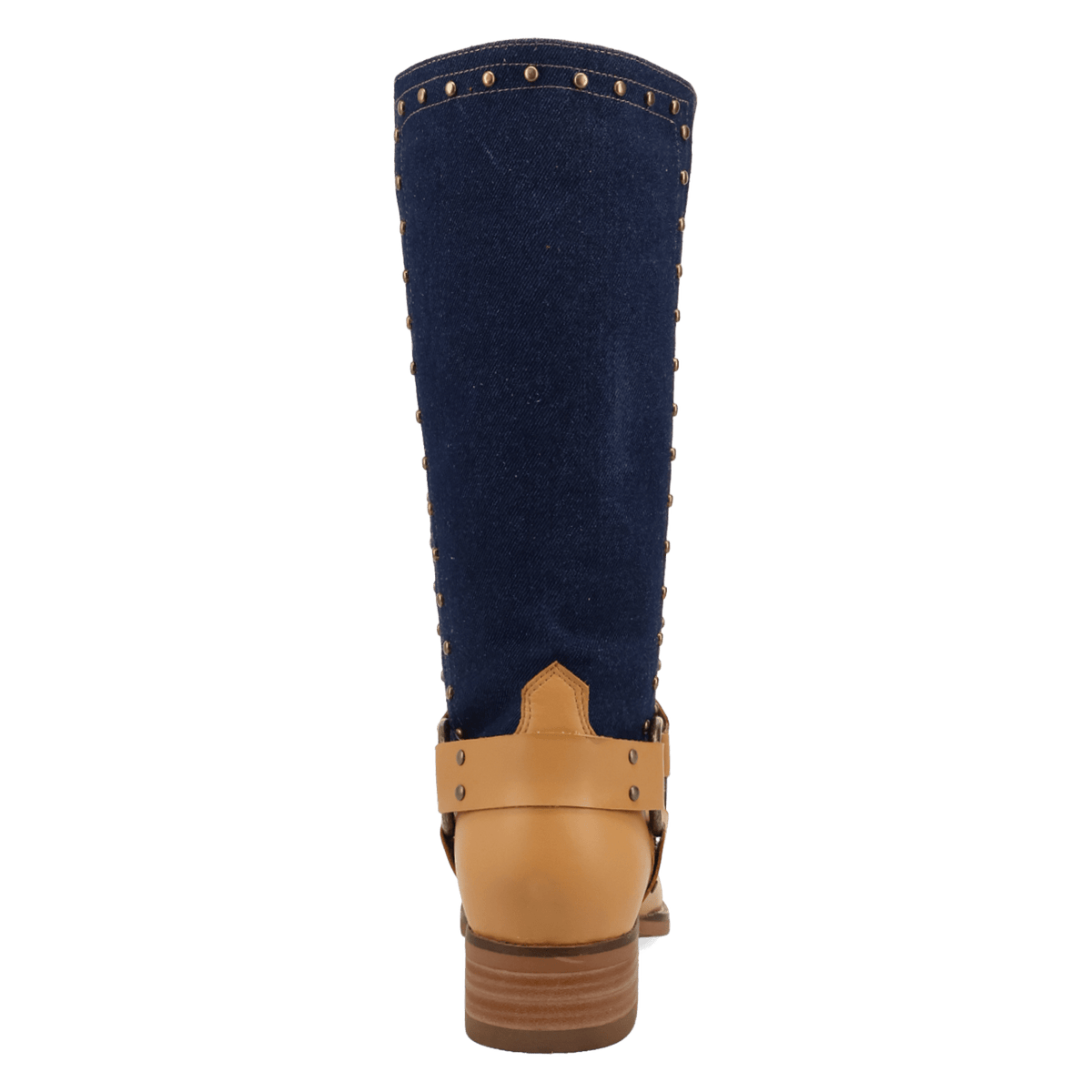 PRODUCT SHOT TRUE BLUE LEATHER BOOT AT 180 DEGREE BACK ANGLE