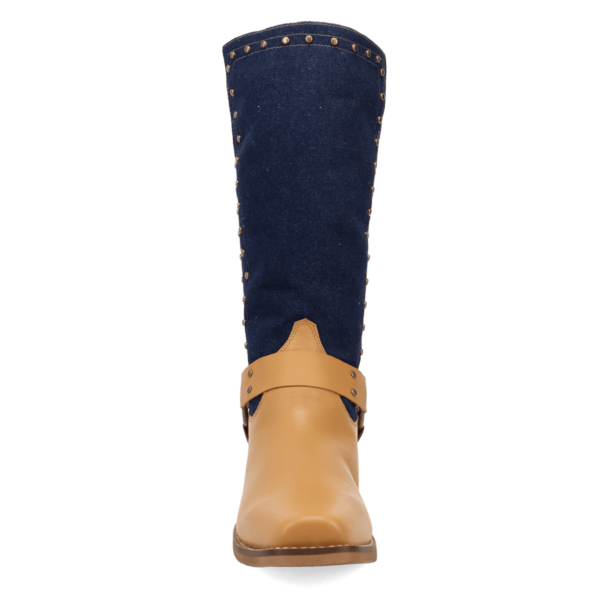 PRODUCT SHOT TRUE BLUE LEATHER BOOT AT FRONT ANGLE