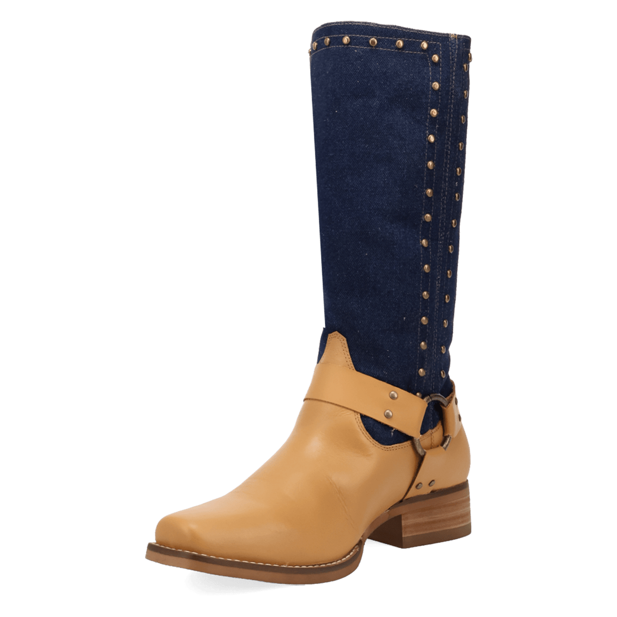 PRODUCT SHOT TRUE BLUE LEATHER BOOT AT 225 DEGREE ANGLE