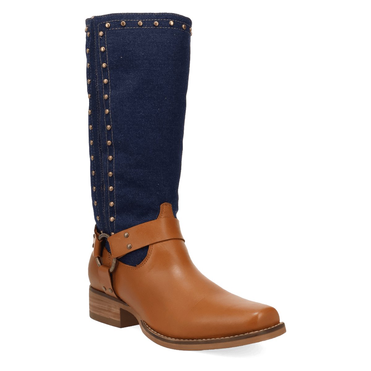 PRODUCT SHOT TRUE BLUE LEATHER BOOT AT 45 DEGREE ANGLE