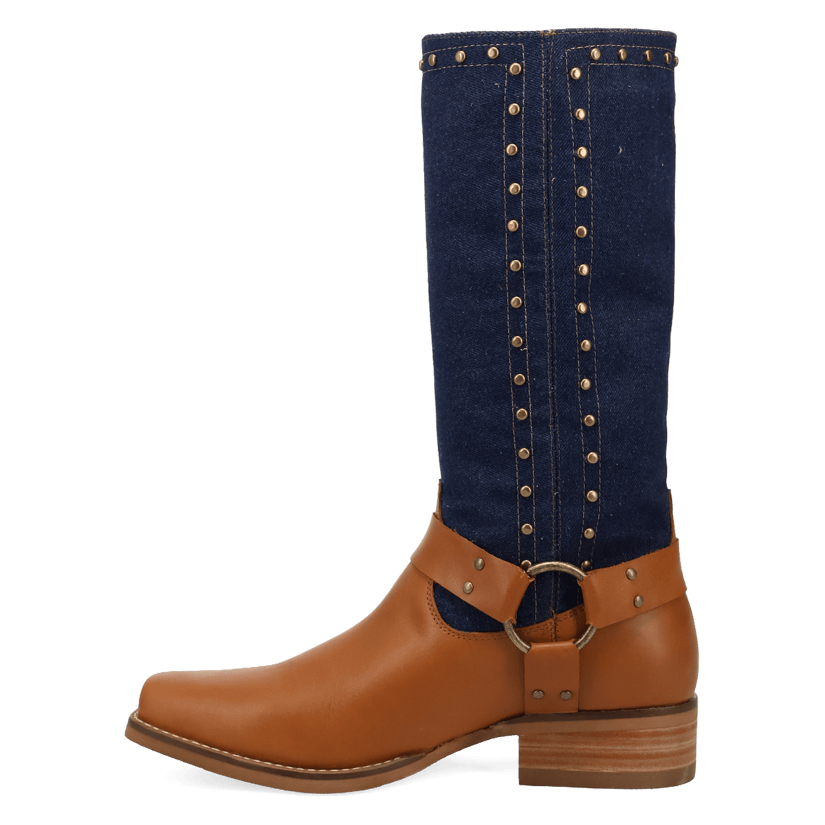 PRODUCT SHOT TRUE BLUE LEATHER BOOT AT 135 DEGREE OUTSIDE ANGLE