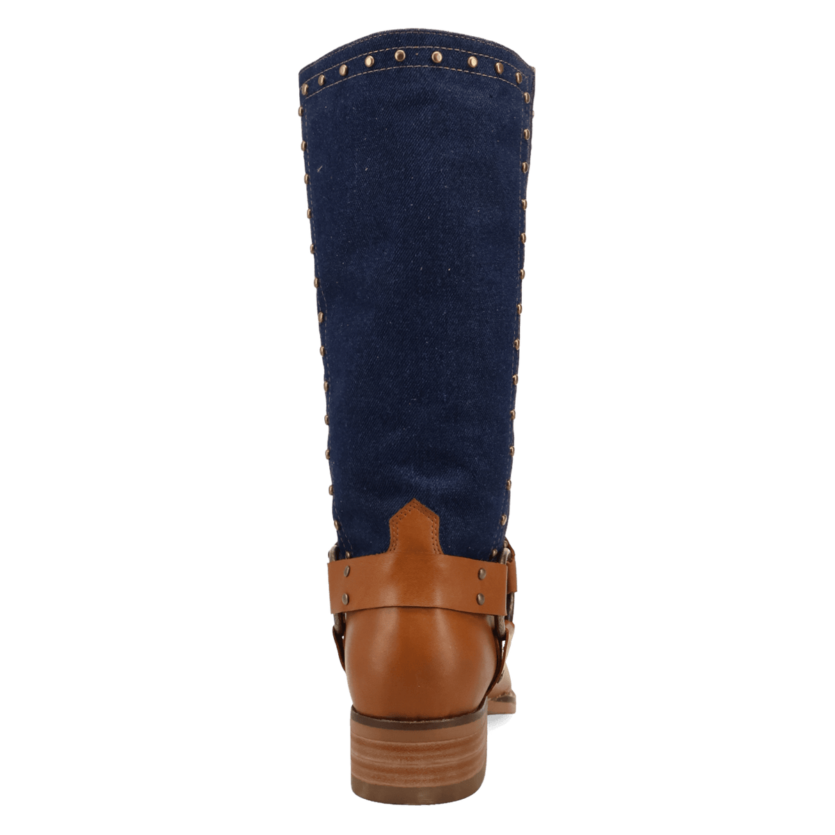 PRODUCT SHOT TRUE BLUE LEATHER BOOT AT 180 DEGREE BACK ANGLE