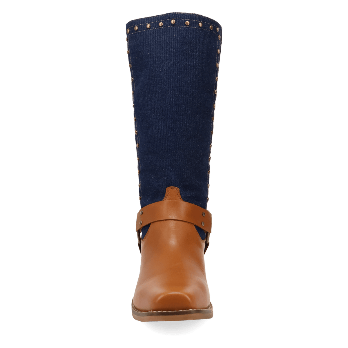 PRODUCT SHOT TRUE BLUE LEATHER BOOT AT FRONT ANGLE