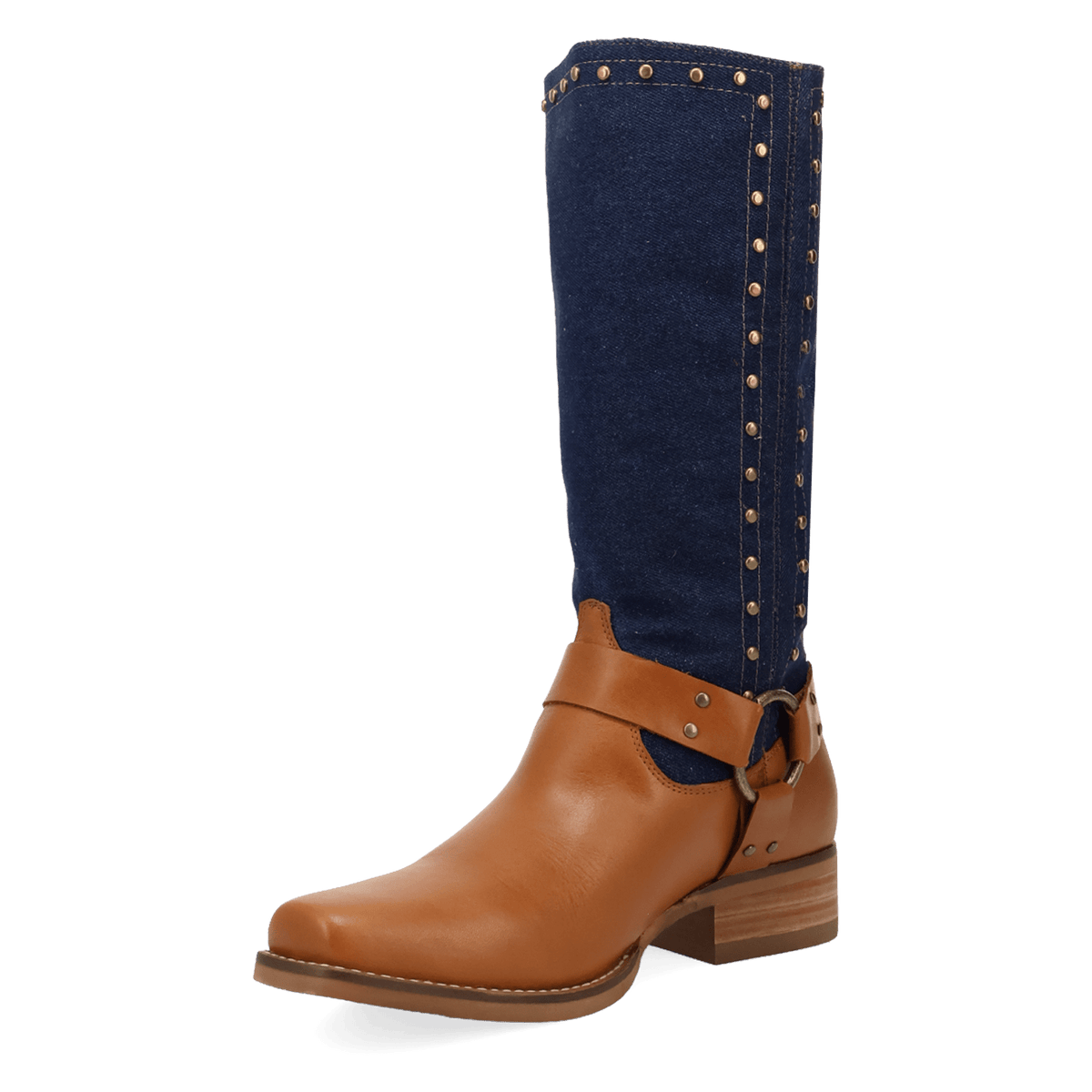 PRODUCT SHOT TRUE BLUE LEATHER BOOT AT 225 DEGREE ANGLE