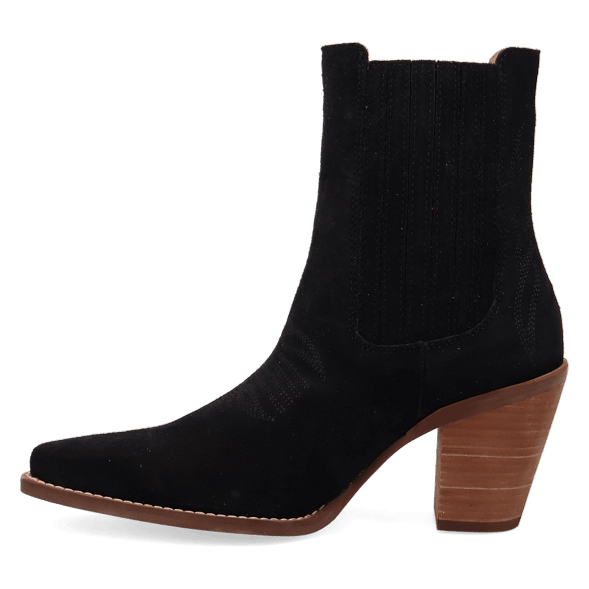 PRODUCT SHOT PALOMA SUEDE LEATHER BOOTIE AT 135 DEGREE OUTSIDE ANGLE
