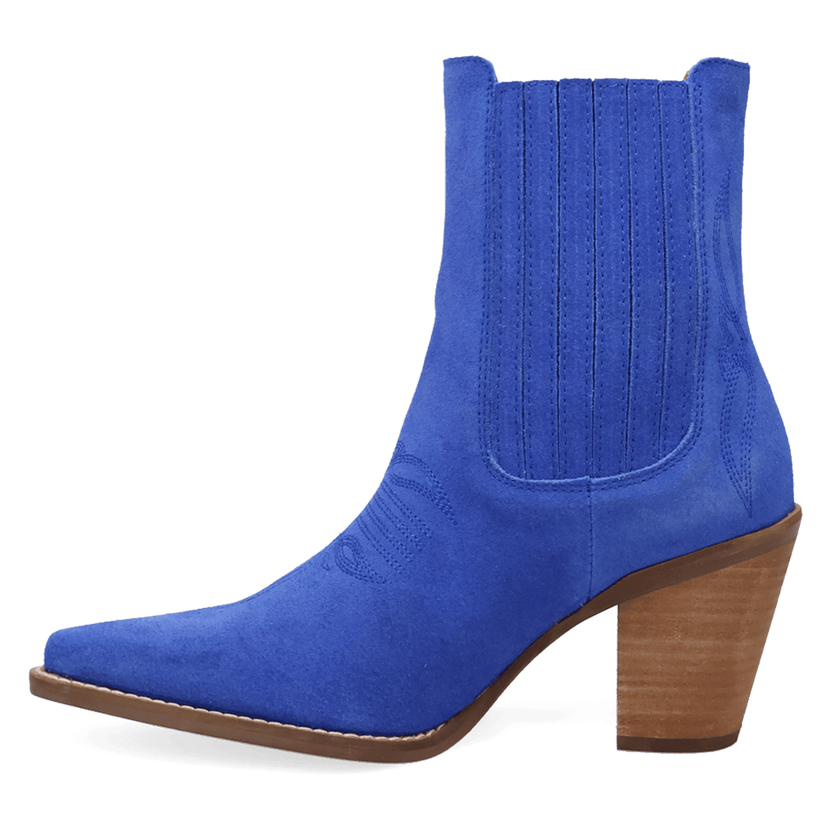 PRODUCT SHOT PALOMA SUEDE LEATHER BOOTIE AT 135 DEGREE OUTSIDE ANGLE