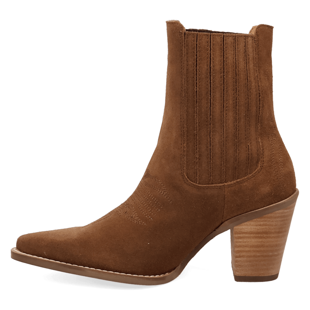 PRODUCT SHOT PALOMA SUEDE LEATHER BOOTIE AT 135 DEGREE OUTSIDE ANGLE