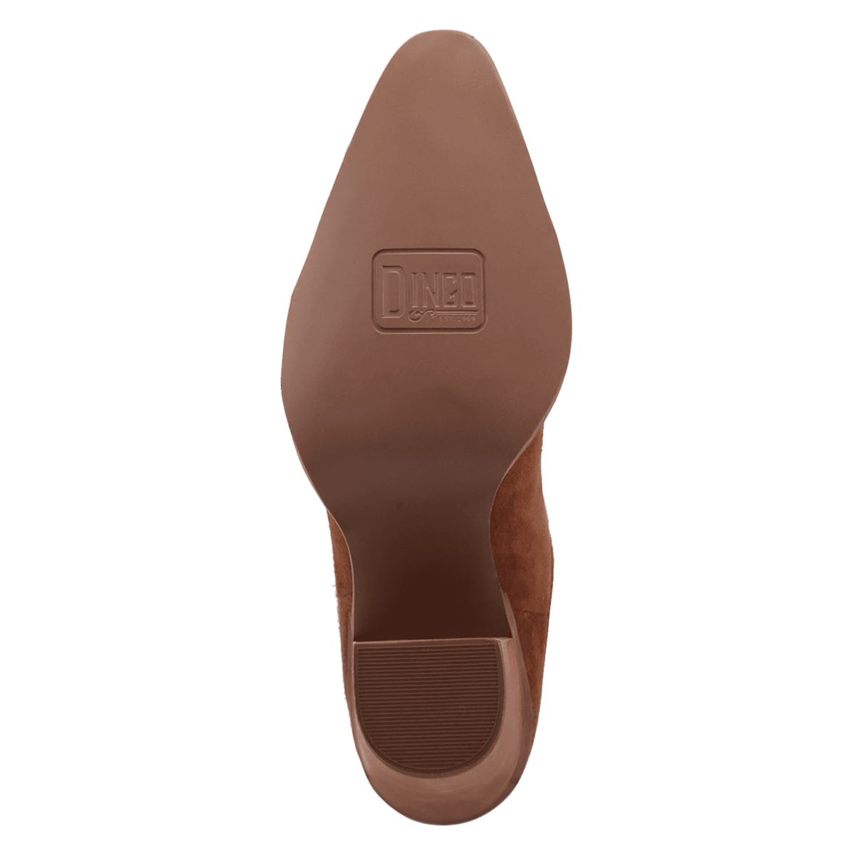 PRODUCT SHOT PALOMA SUEDE LEATHER BOOTIE AT OUTSOLE ANGLE