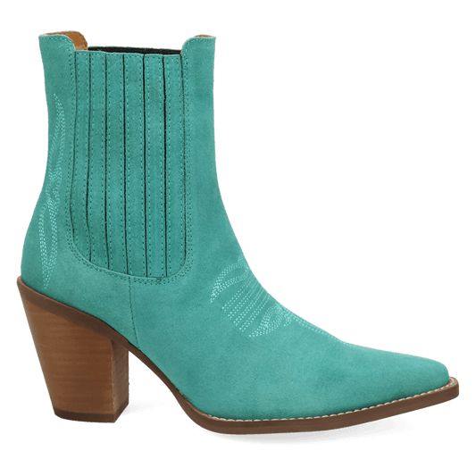 PRODUCT SHOT PALOMA SUEDE LEATHER BOOTIE AT 90 DEGREE INSIDE ANGLE