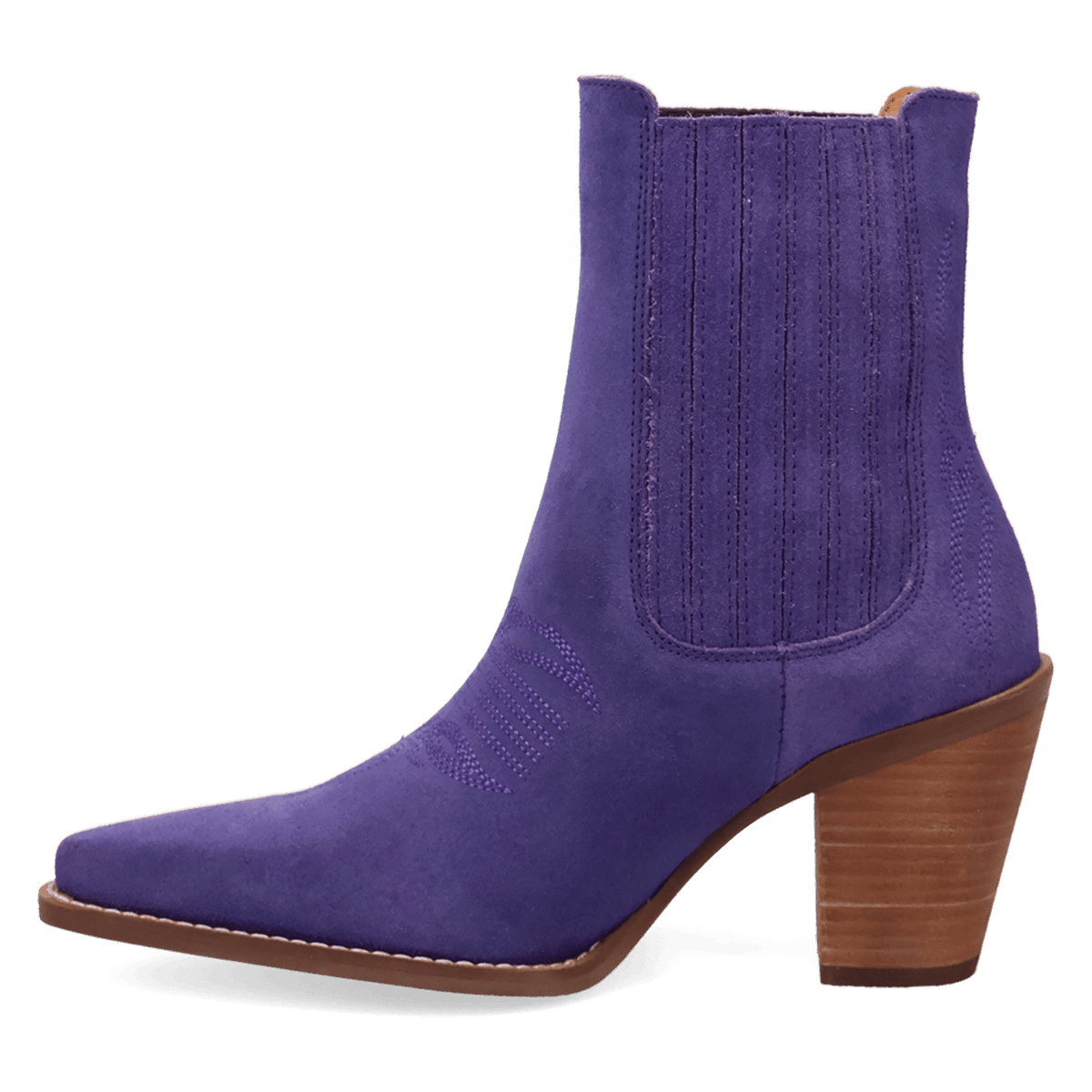 PRODUCT SHOT PALOMA SUEDE LEATHER BOOTIE AT 135 DEGREE OUTSIDE ANGLE