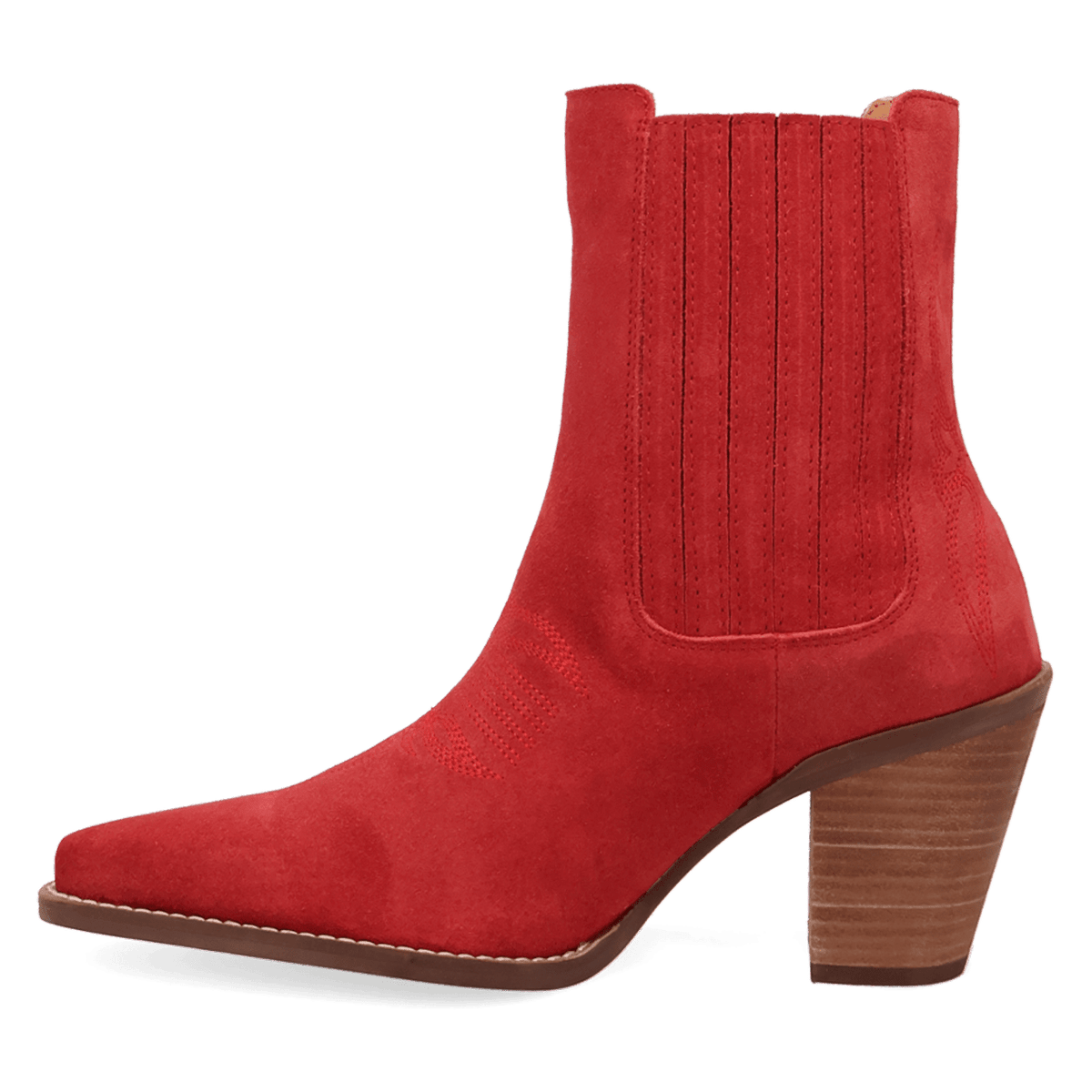 PRODUCT SHOT PALOMA SUEDE LEATHER BOOTIE AT 135 DEGREE OUTSIDE ANGLE