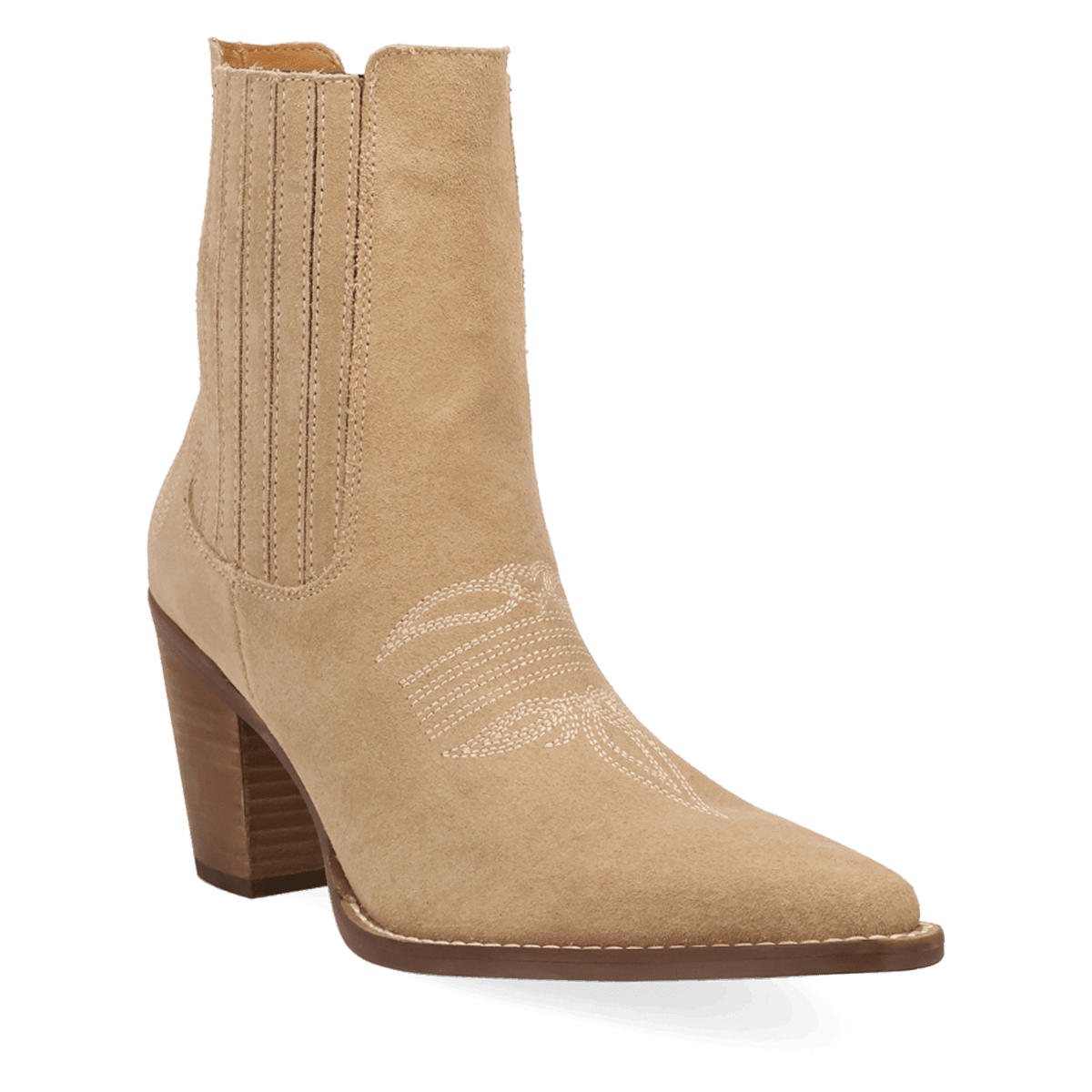 PRODUCT SHOT PALOMA SUEDE LEATHER BOOTIE AT 45 DEGREE ANGLE