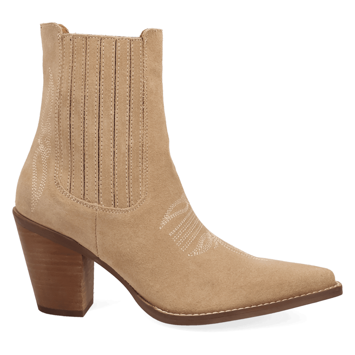 PRODUCT SHOT PALOMA SUEDE LEATHER BOOTIE AT 90 DEGREE INSIDE ANGLE