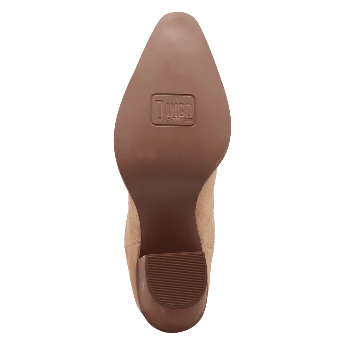 PRODUCT SHOT PALOMA SUEDE LEATHER BOOTIE AT OUTSOLE ANGLE