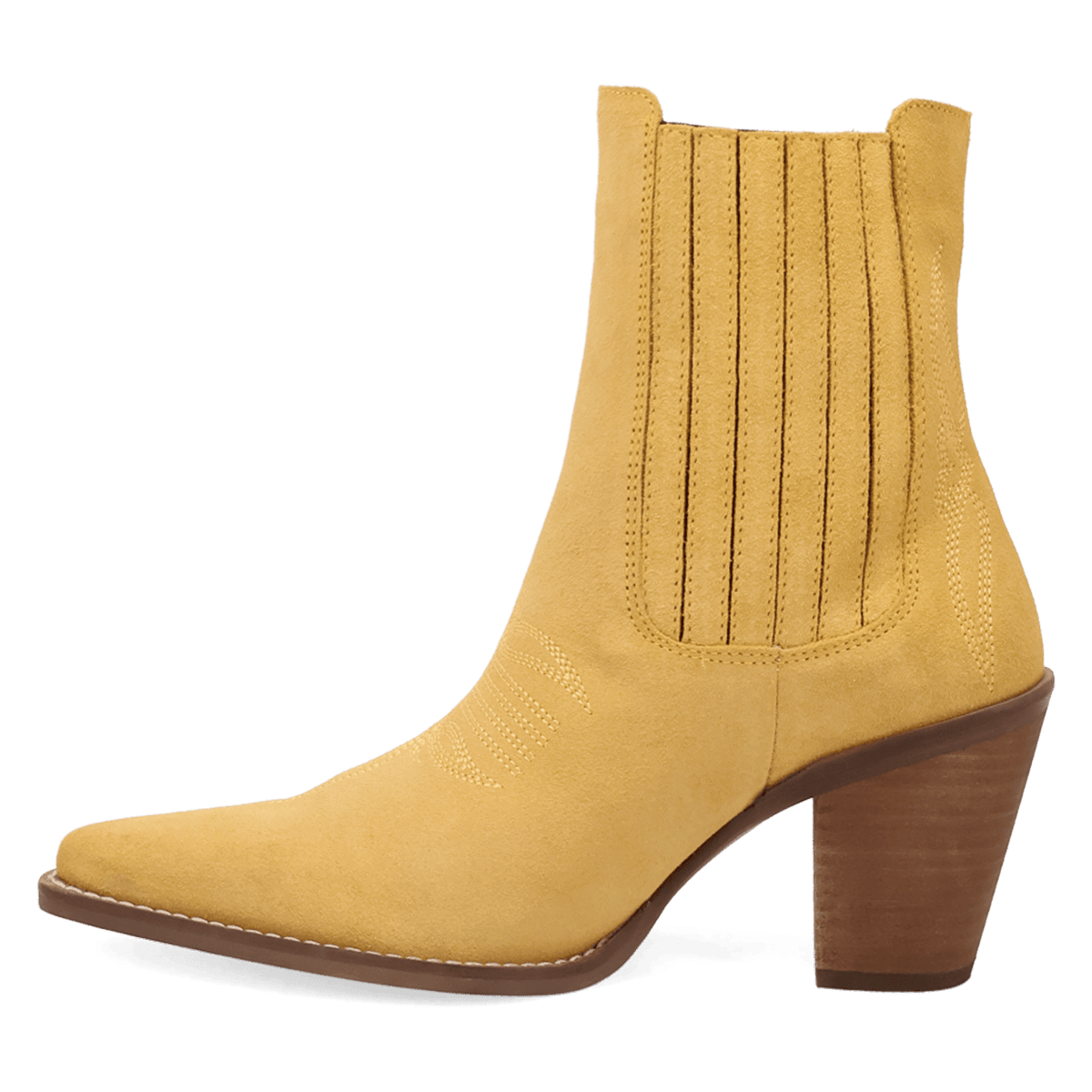 PRODUCT SHOT PALOMA SUEDE LEATHER BOOTIE AT 135 DEGREE OUTSIDE ANGLE
