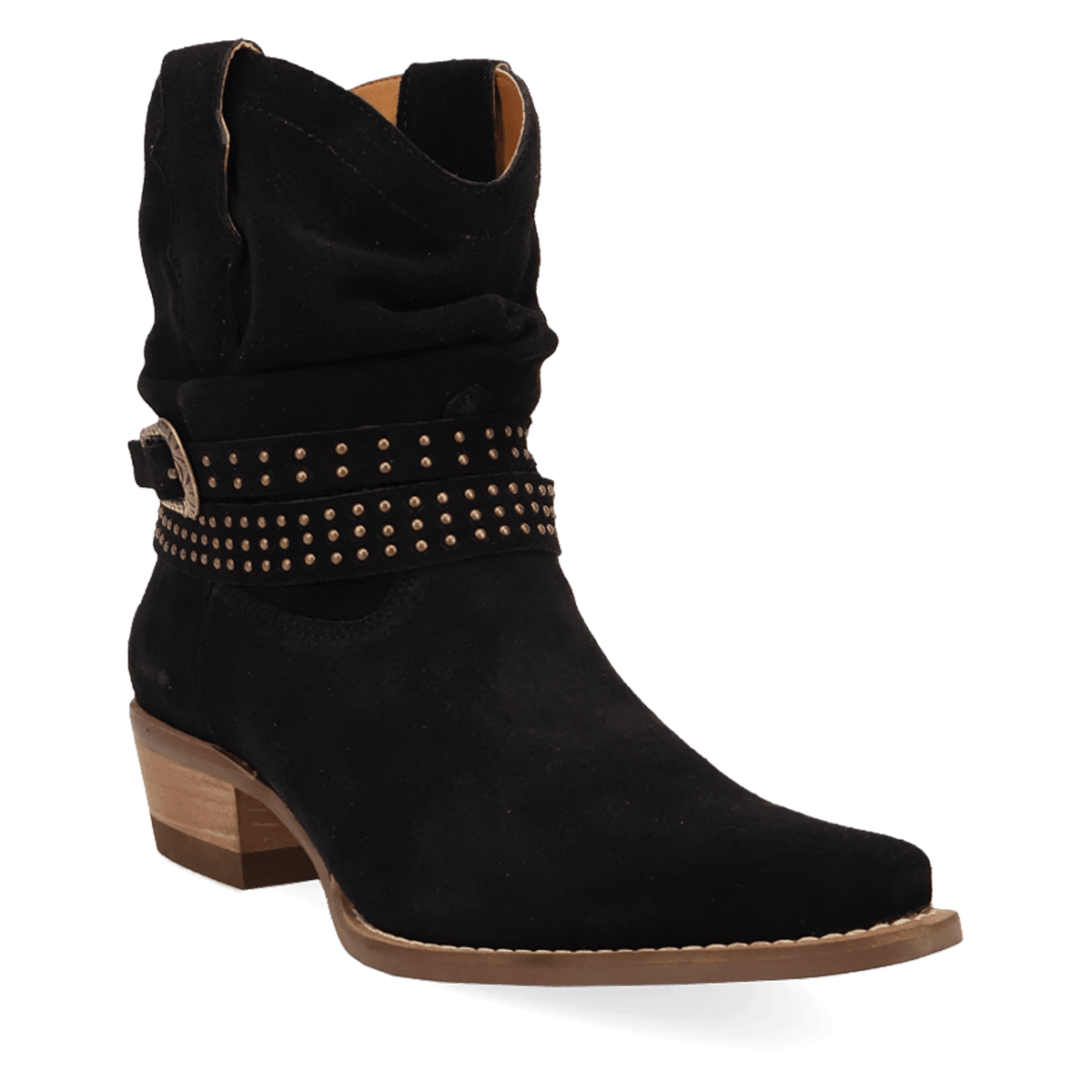 PRODUCT SHOT SCRUNCHY SUEDE BOOTIE AT 45 DEGREE ANGLE
