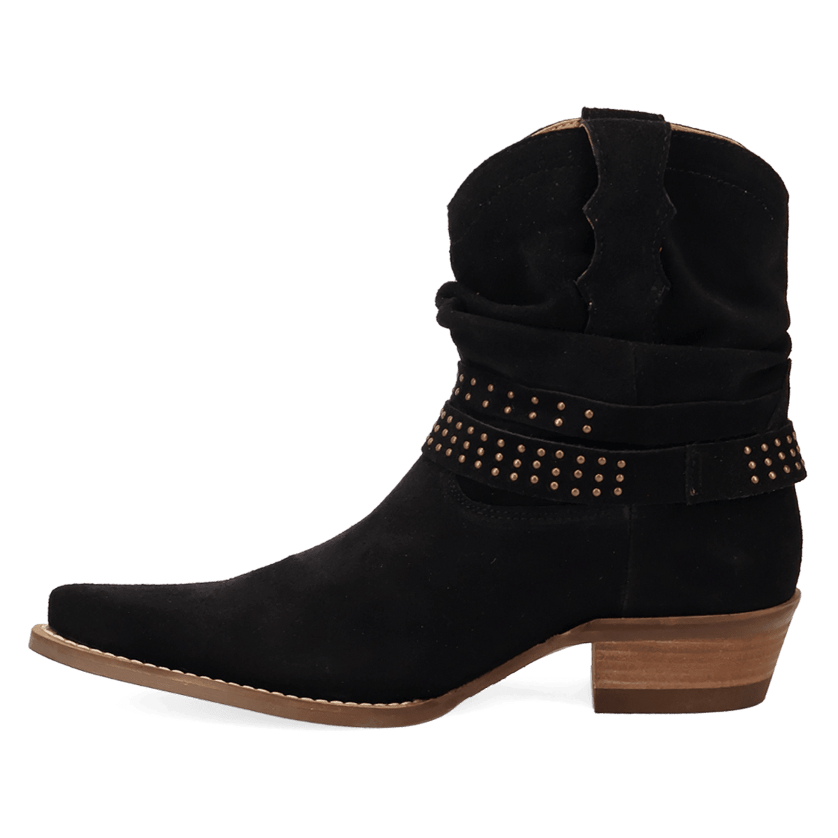 PRODUCT SHOT SCRUNCHY SUEDE BOOTIE AT 135 DEGREE OUTSIDE ANGLE