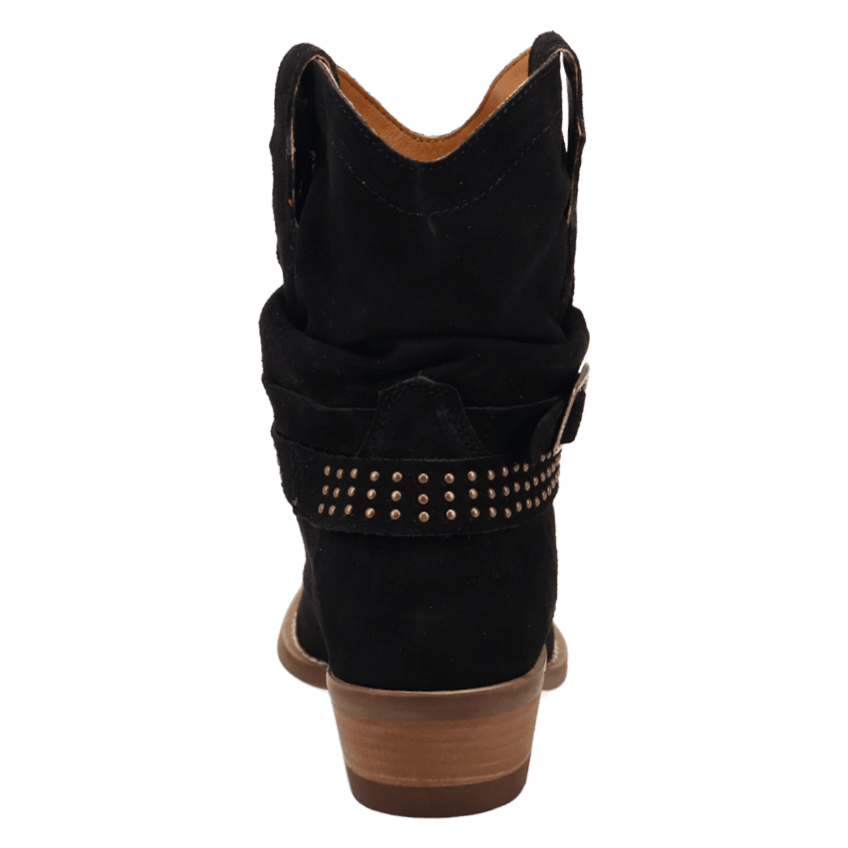 PRODUCT SHOT SCRUNCHY SUEDE BOOTIE AT 180 DEGREE BACK ANGLE